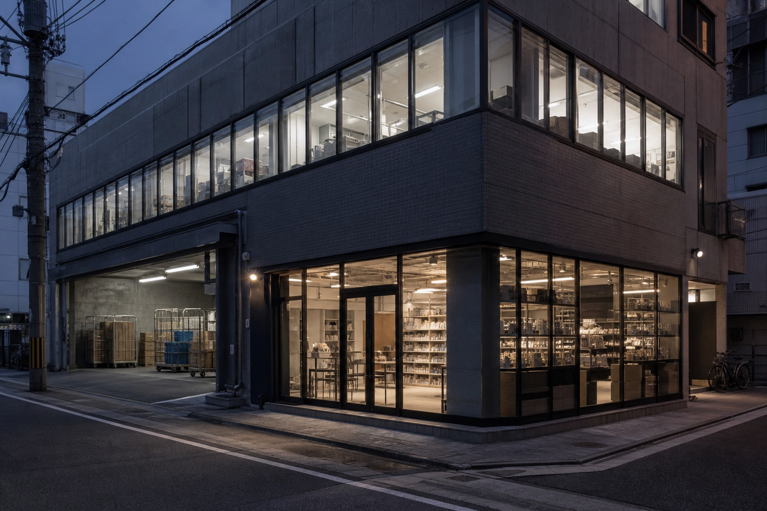大阪の店舗、オフィス、配送口を備えた複合商業ビル